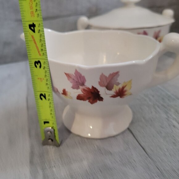 Vintage Creamer & Sugar Bowl Set With Autumn Leaf Design - Picture 2 of 5